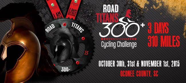 A black and red banner with the words " road titans 3 0 0 cycling challenge ".